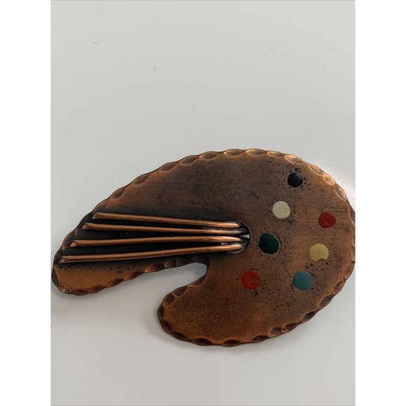 Handmade Copper Brooch Modernist Pedro Pujol Painters Pallette Pin - Picture 6 of 12